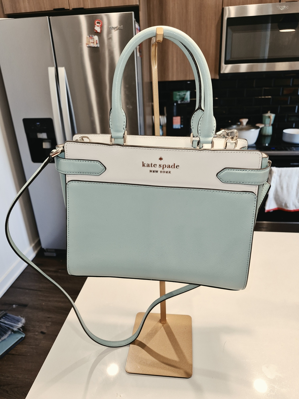 Kate Spade New York Madison Small Satchel Top Handle Crossbody - Mint & Cream